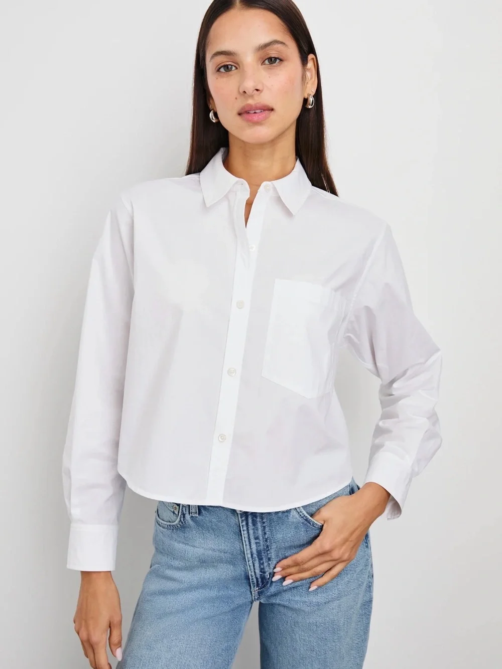 Rails Cropped Classic White Button-Down - Picture 1 of 7
